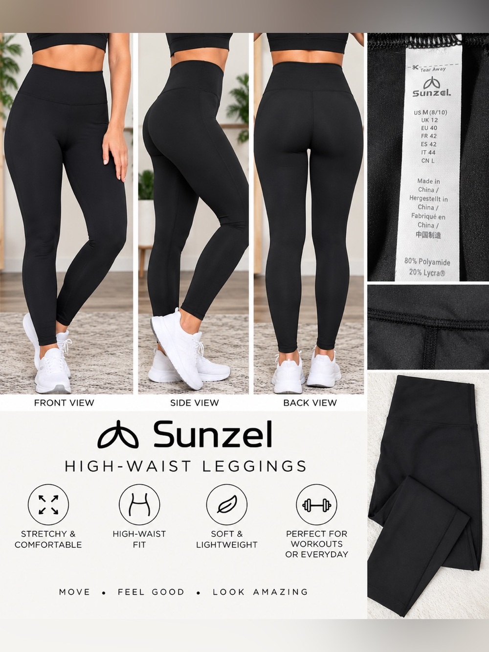 Sunzel Black High Waist Workout Leggings Size Medium 8/10